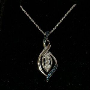 Sterling Silver Sapphire and White Topaz Necklace